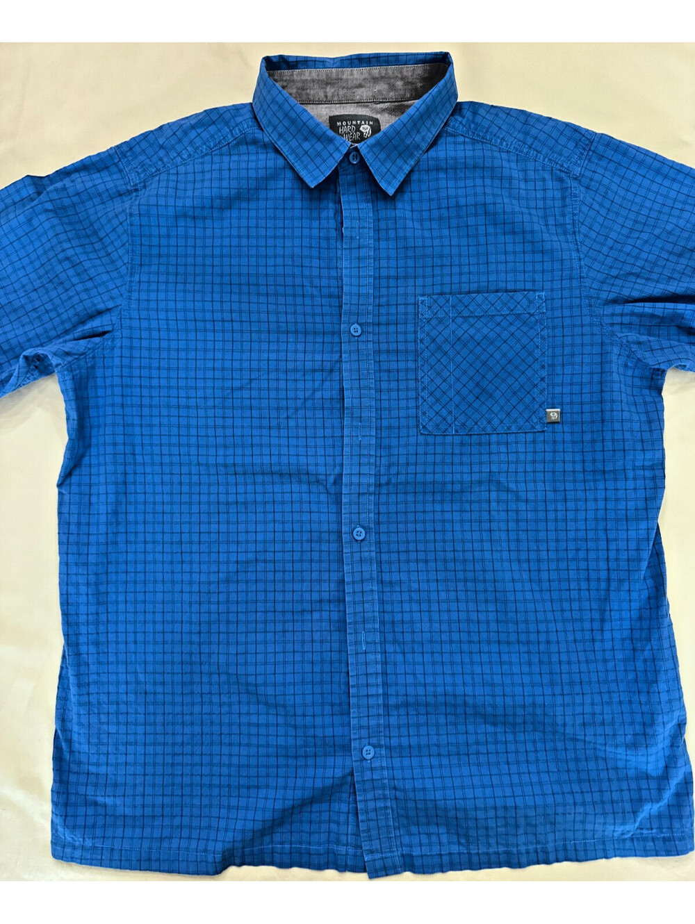 Mountain Hardwear Men's Short Sleeve Shirt Large Blue Plaid